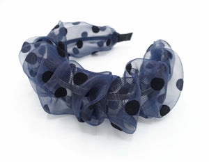 veryshine.com Headbands & Turbans Navy organza headband black dot pleated hairband women hair accessory