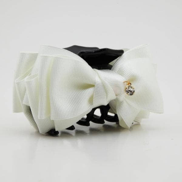 veryshine.com Ivory White Handmade Grosgrain Solid Color Multi Layer Bow Hair Jaw Claw Clip