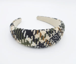 veryshine.com Khaki check houndstooth tweed headband padded hairband Fall Winter stylish casual hair accessory for women