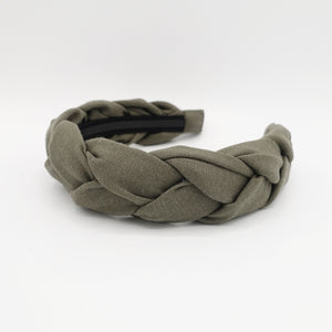 veryshine.com Khaki linen braided headband natural solid hairband for women