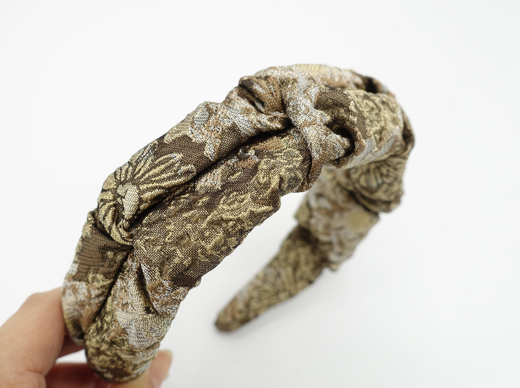 veryshine.com Kkaki floral jacquard twisted wave headband darker color tone Autumn hairband women hair accessory