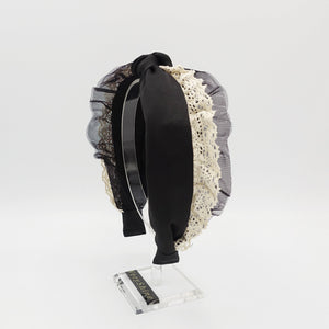 veryshine.com lace & tulle trim decorated satin knot headband for women