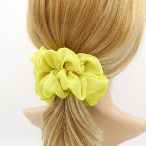 veryshine.com Lemon yellow crinkled chiffon scrunchies solid sheer hair elastic scrunchie woman hair accessory
