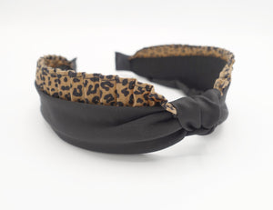 veryshine.com leopard frill trim decorated satin knot headband for women