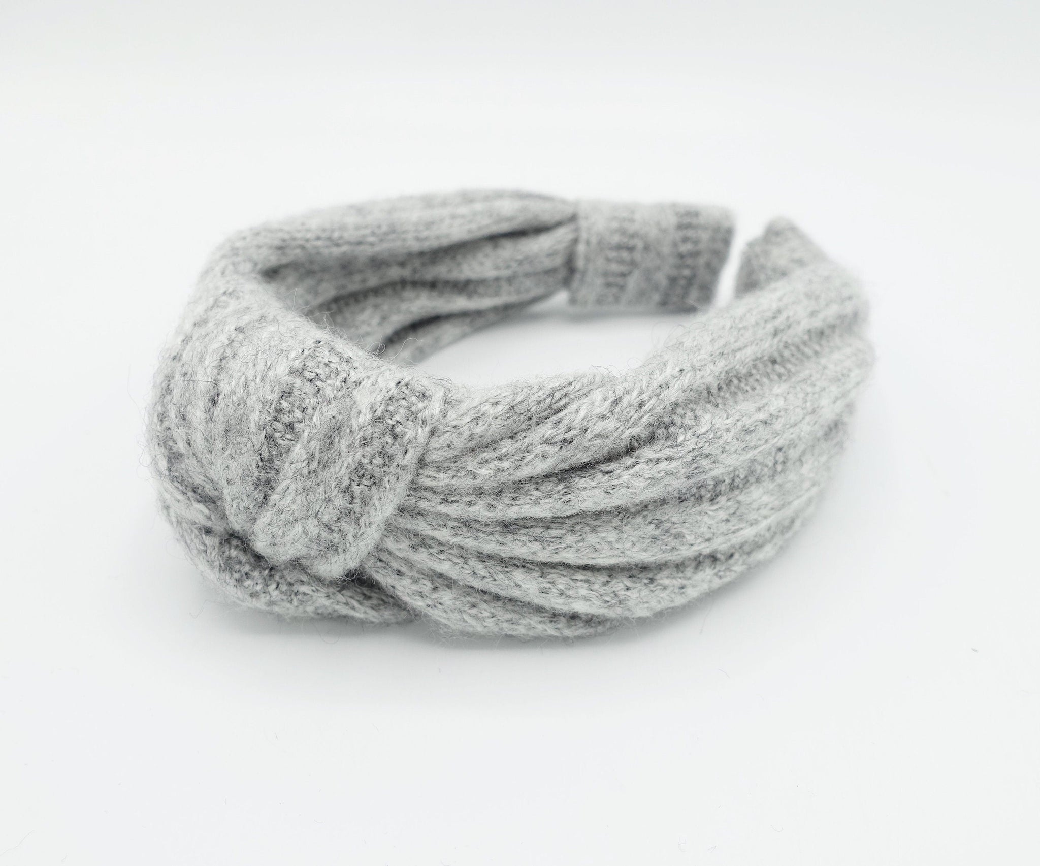 veryshine.com Light gray wool knit headband top knot hairband Fall Winter hair accessory for women