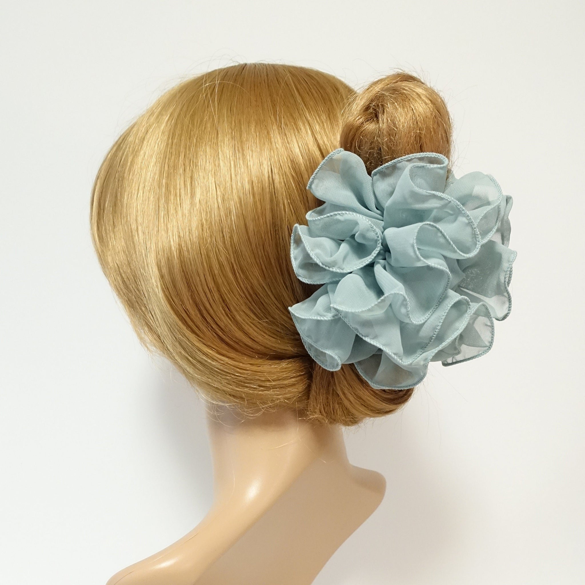 veryshine.com Mint chiffon ruffle wave hair claw solid color wave flower hair jaw clamp