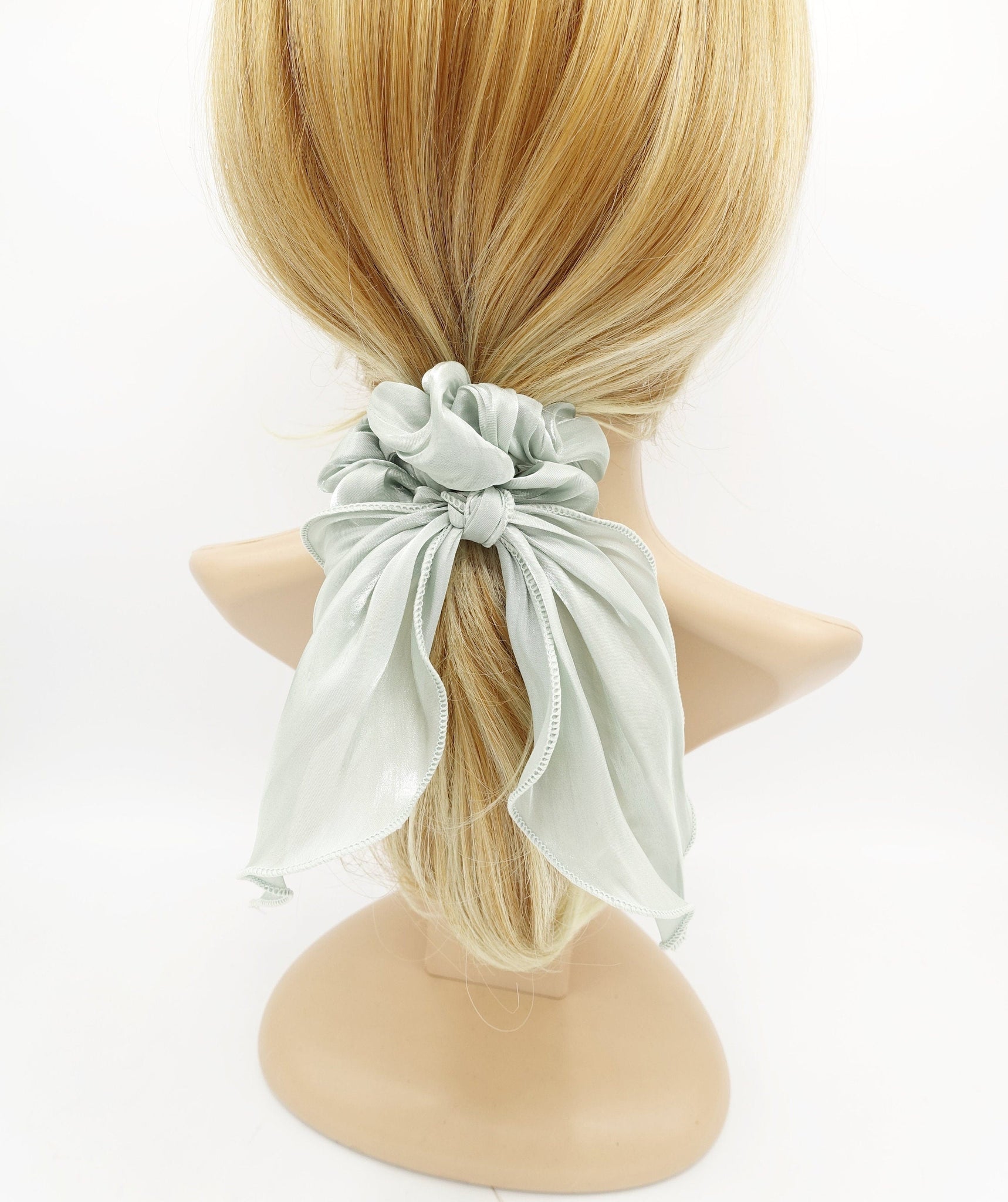 veryshine.com Mint glossy organza knotted scrunchies tailed hair elastic tie women hair accessory