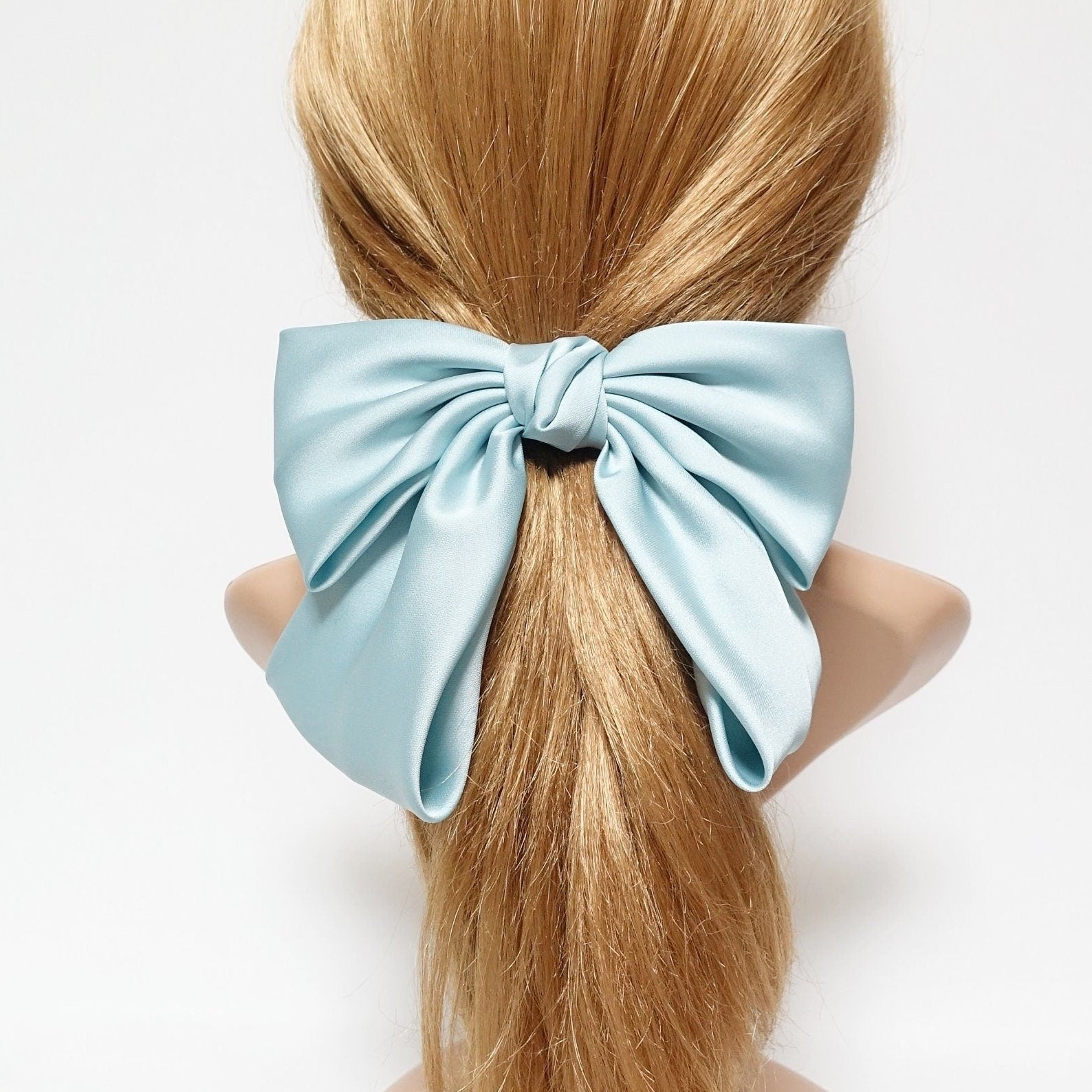 veryshine.com Mint-sky silk satin big K bow barrette glossy satin women hair accessory for women