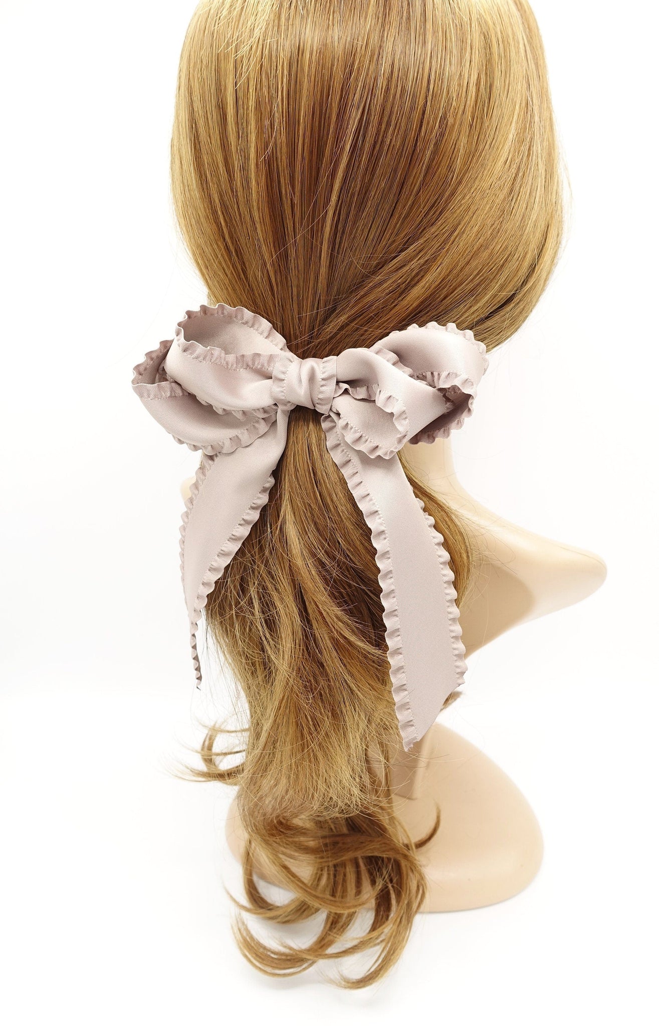 veryshine.com Mocca beige long tail frill hair bow edge decorated women hair french barrette hair accessory for women