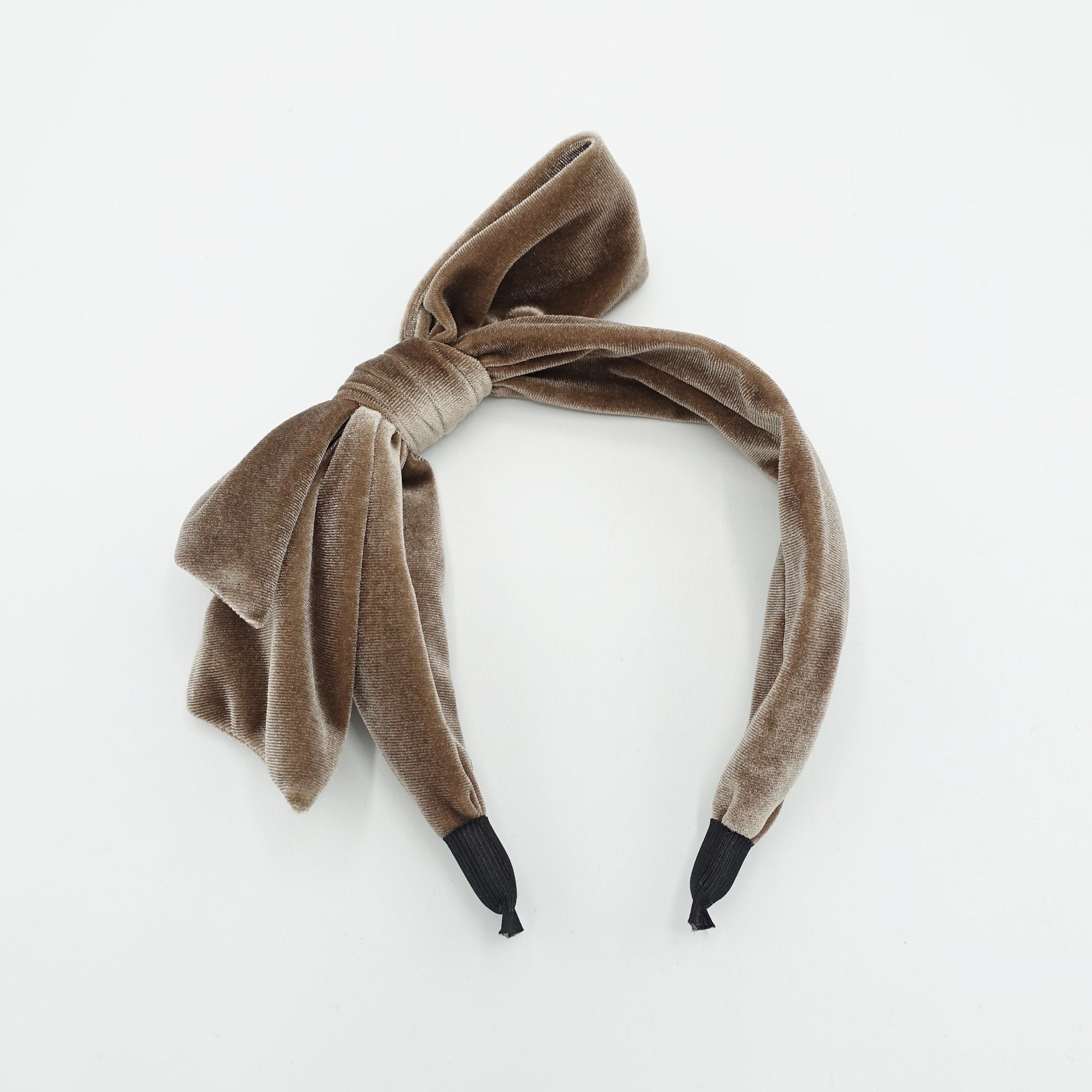 veryshine.com Mocca beige velvet bow knotted headband basic Fall Winter hairband for women