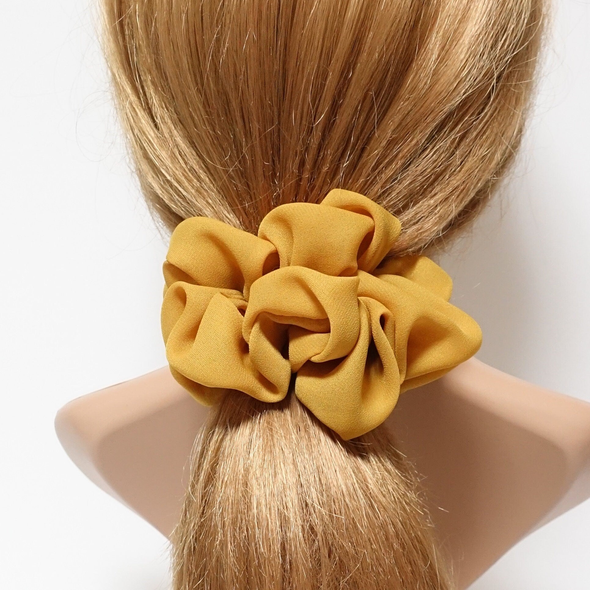 veryshine.com Mustard solid chiffon scrunchies women hair elastic accessories