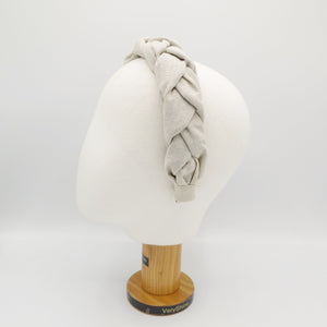 veryshine.com Natural beige linen braided headband natural solid hairband for women