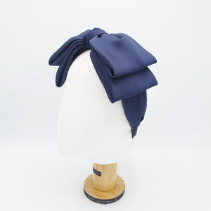 veryshine.com Navy double layered satin bow headband glossy hairband for women