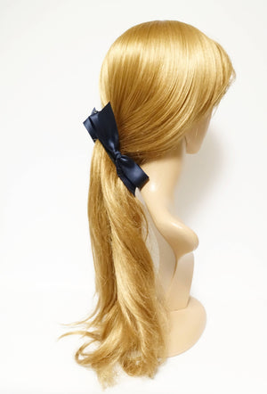 veryshine.com Navy Handmade Glossy Satin Thin Bow  Banana Hair Clip Simple Bow Hair Accessory for Women