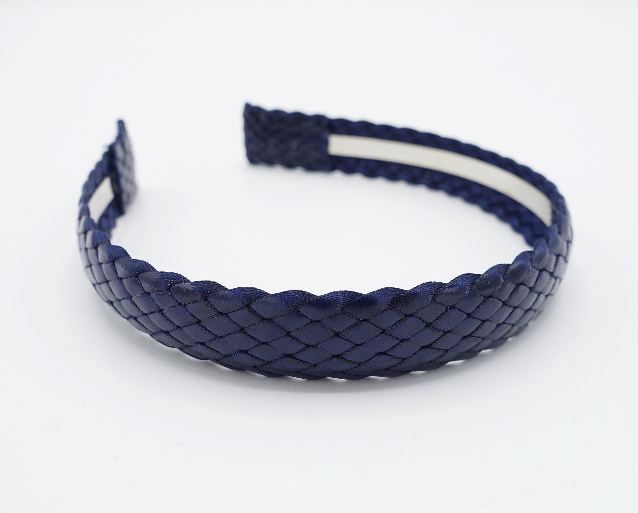 veryshine.com Navy leather braided headband flat hairband hair accessory for women