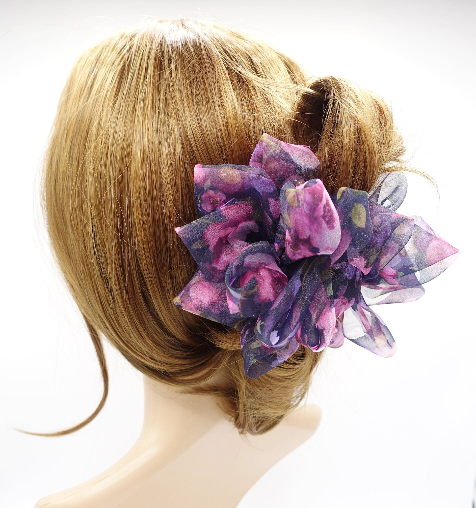 veryshine.com Navy organza loop petal hair claw floral print hair clamp updo hair accessory for women