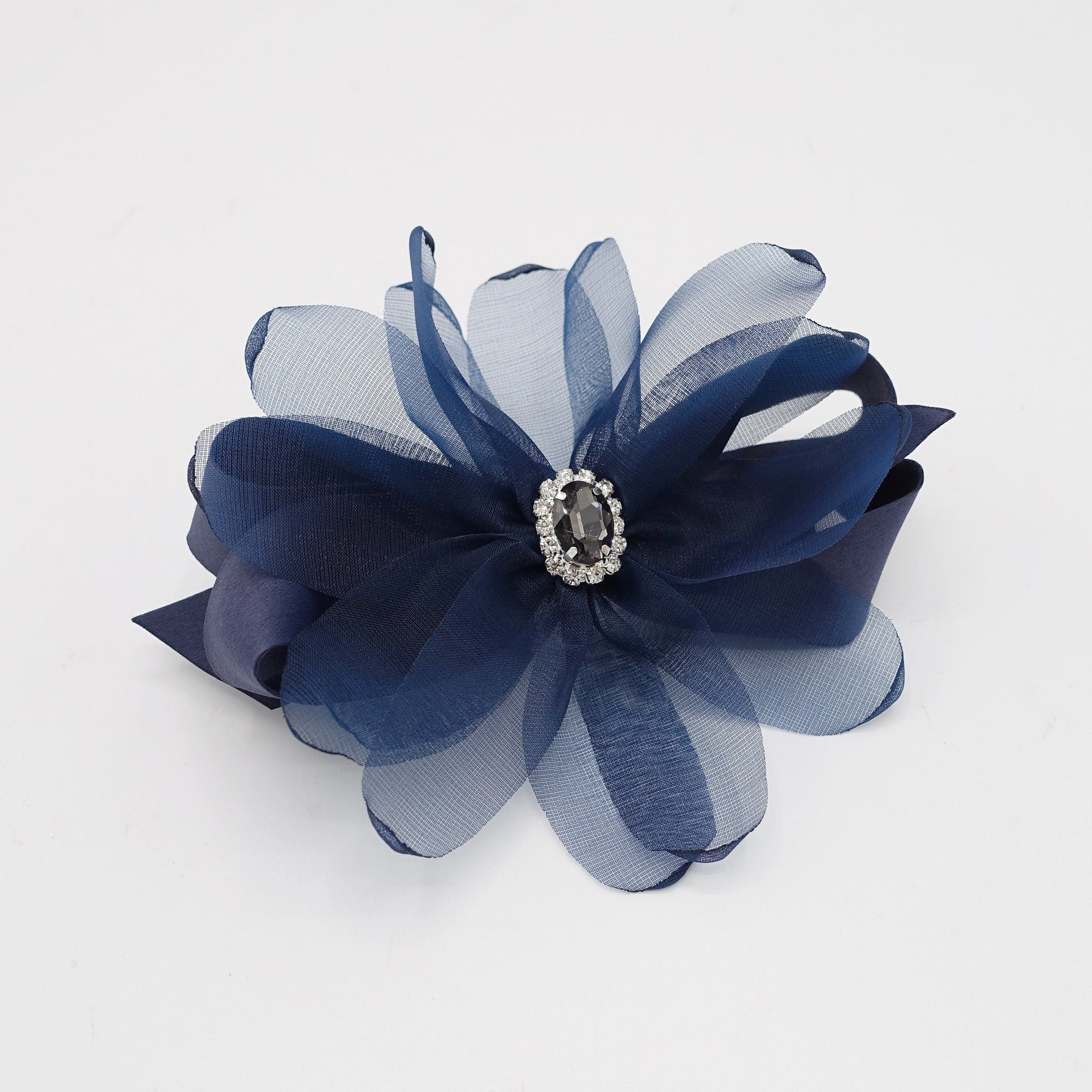 veryshine.com Navy organza petal flower hair barrette rhinestone embellished hair bow women accessory