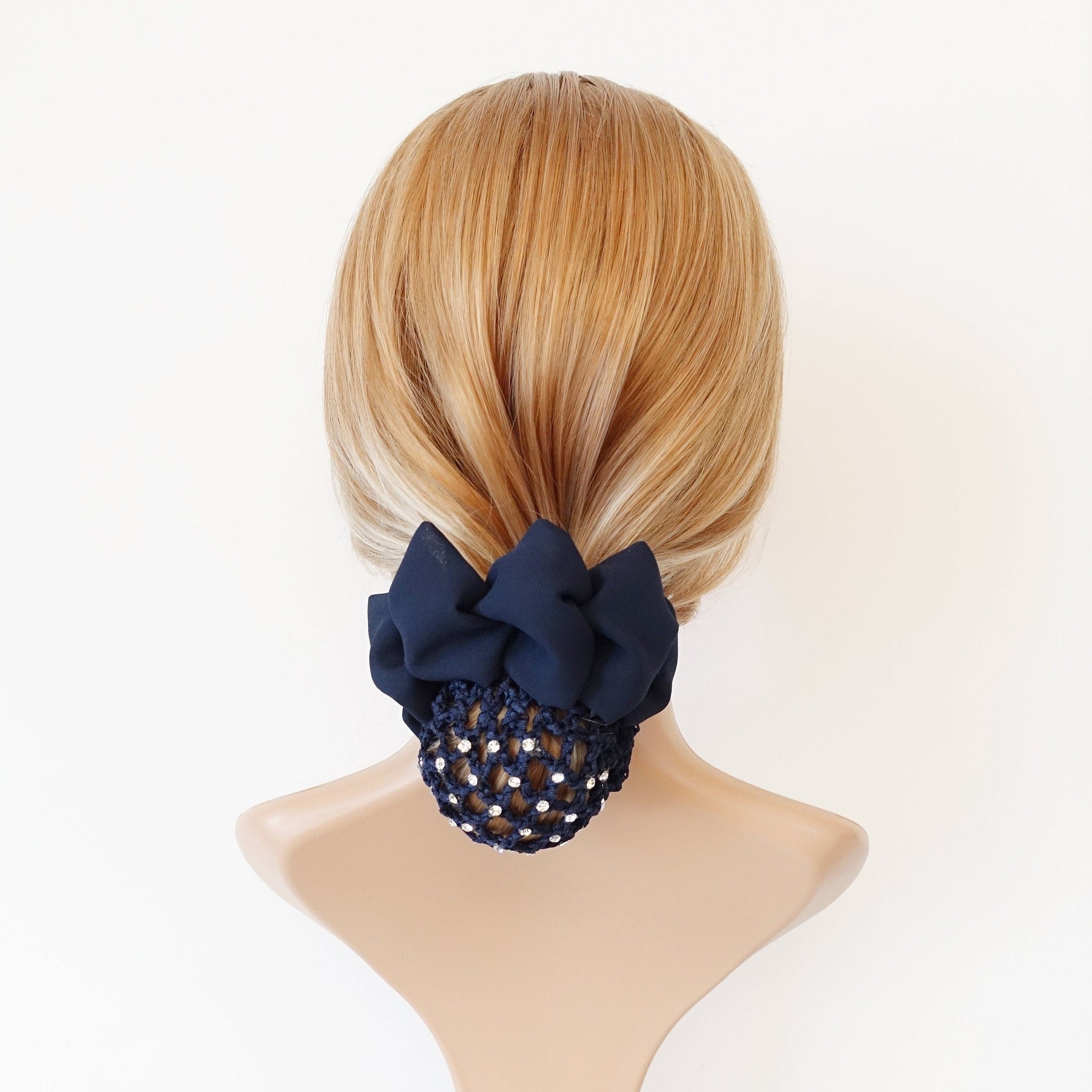 veryshine.com Navy rhinestone bun net chiffon decorated snood hair claw women hair accessory