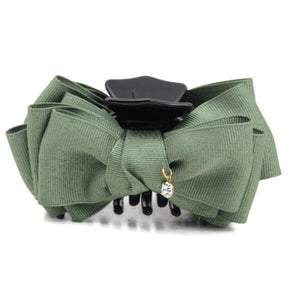veryshine.com Olive Green Handmade Grosgrain Solid Color Multi Layer Bow Hair Jaw Claw Clip