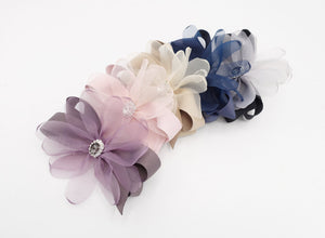veryshine.com organza petal flower hair barrette rhinestone embellished hair bow women accessory