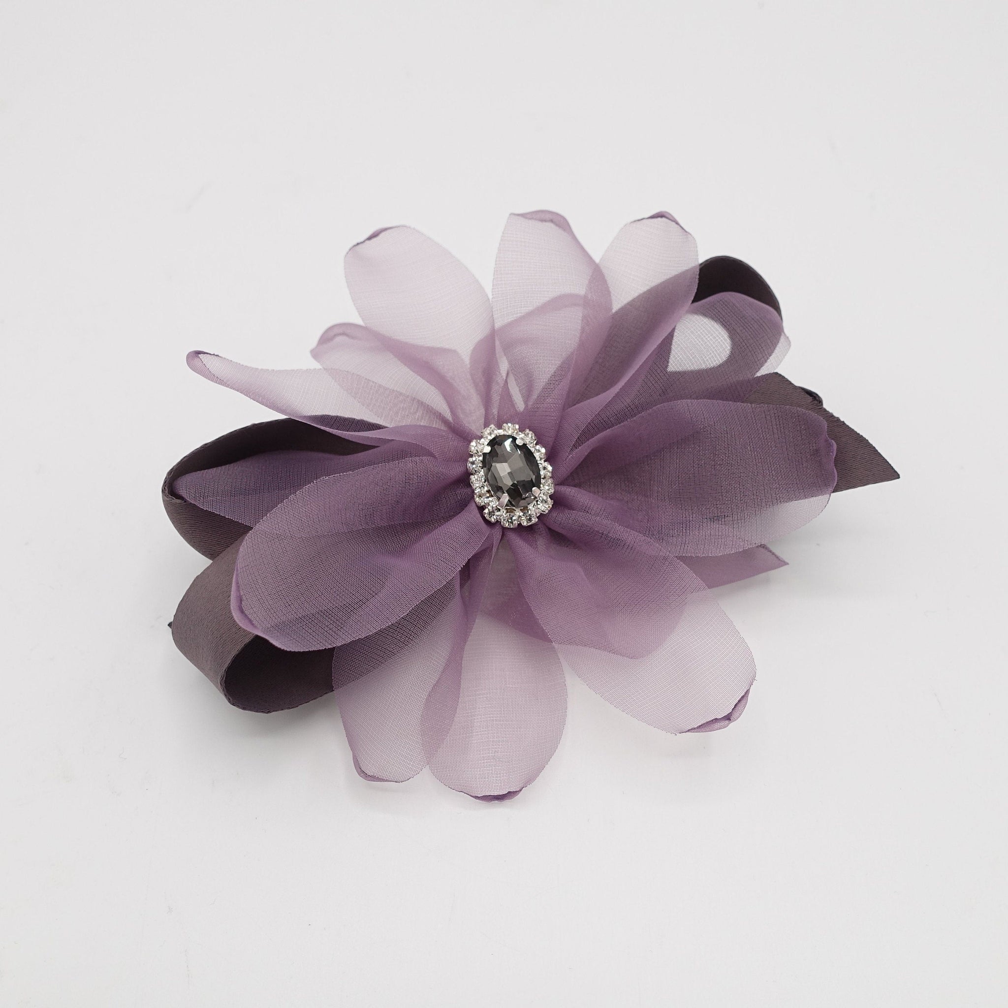 veryshine.com organza petal flower hair barrette rhinestone embellished hair bow women accessory