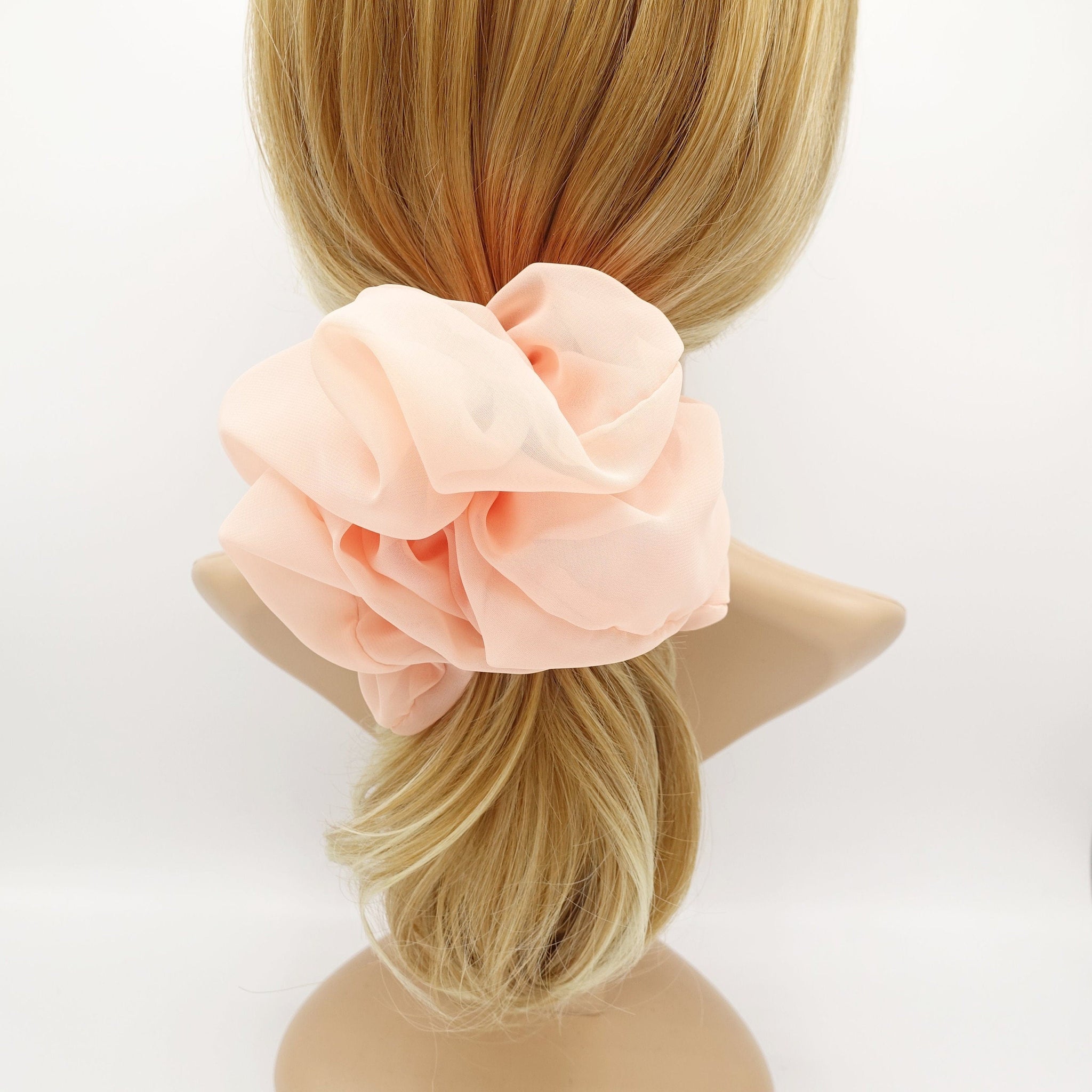 veryshine.com Peach oversized chiffon scrunchies large hair elastic scrunchie women hair accessory