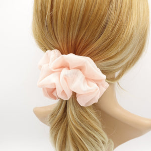veryshine.com Peach pink crinkled chiffon scrunchies solid sheer hair elastic scrunchie woman hair accessory