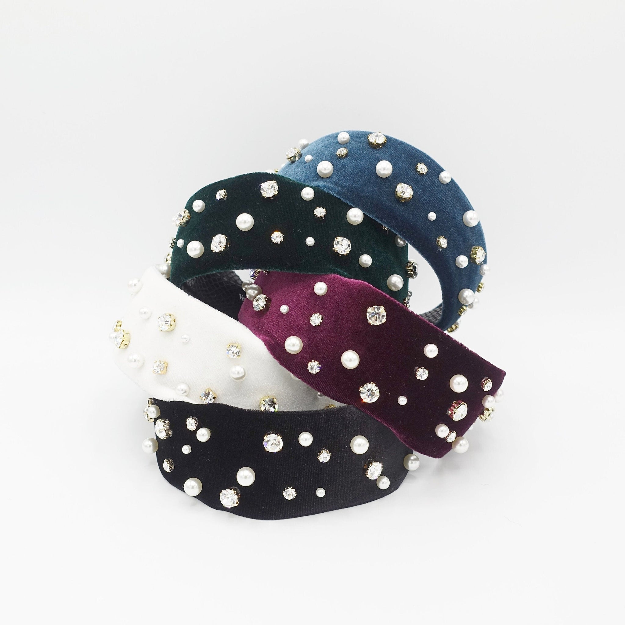 veryshine.com pearl rhinestone flat velvet headband embellished hairband for women