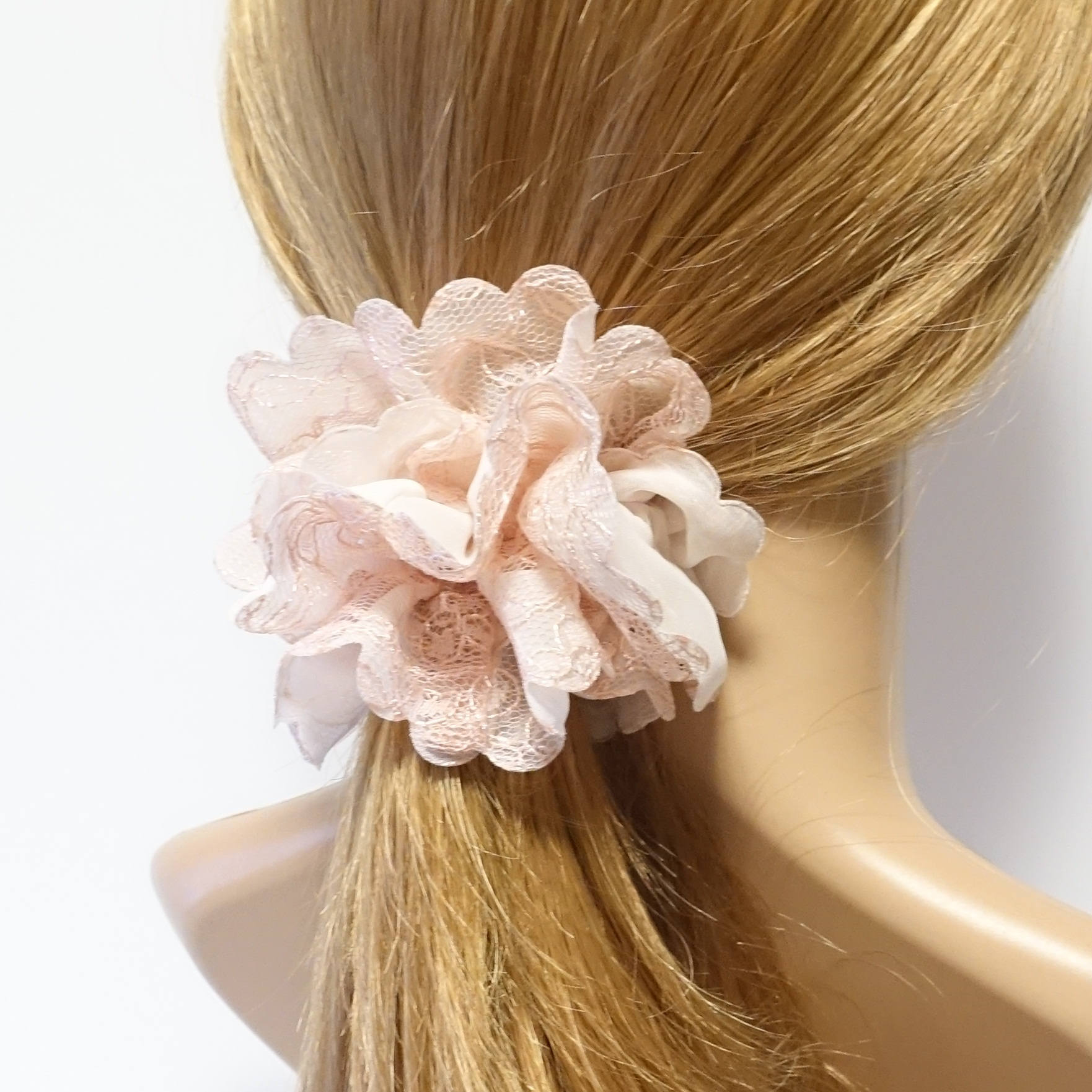 veryshine.com Pink Chiffon Floral scrunchy Lace Combined Women scrunchie Hair Elastics petal Scrunchies