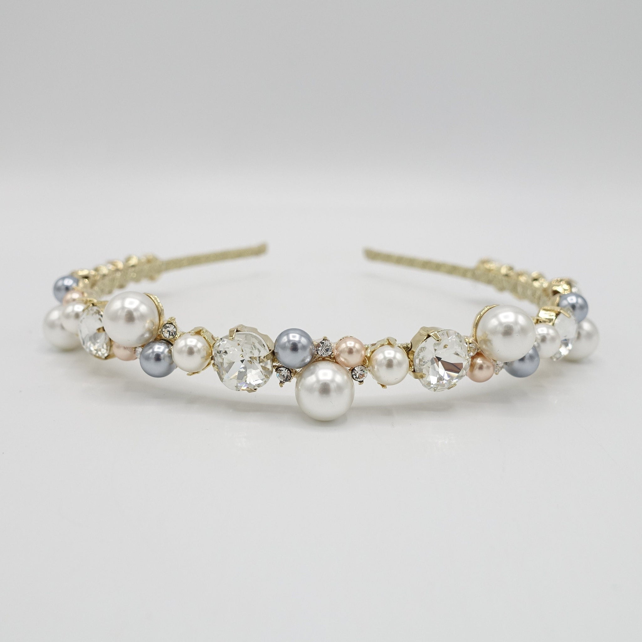 veryshine.com Pink gray bridal headband thin pearl hairband rhinestone jewel hair accessory for women