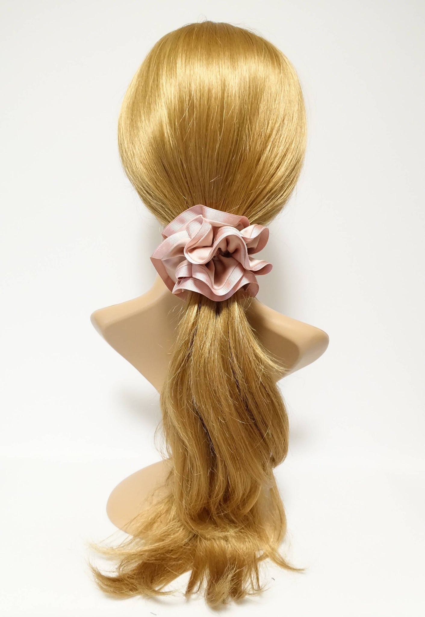 veryshine.com Pink Grosgrain Trim Satin Hair Scrunchies Hair Elastics for Woman