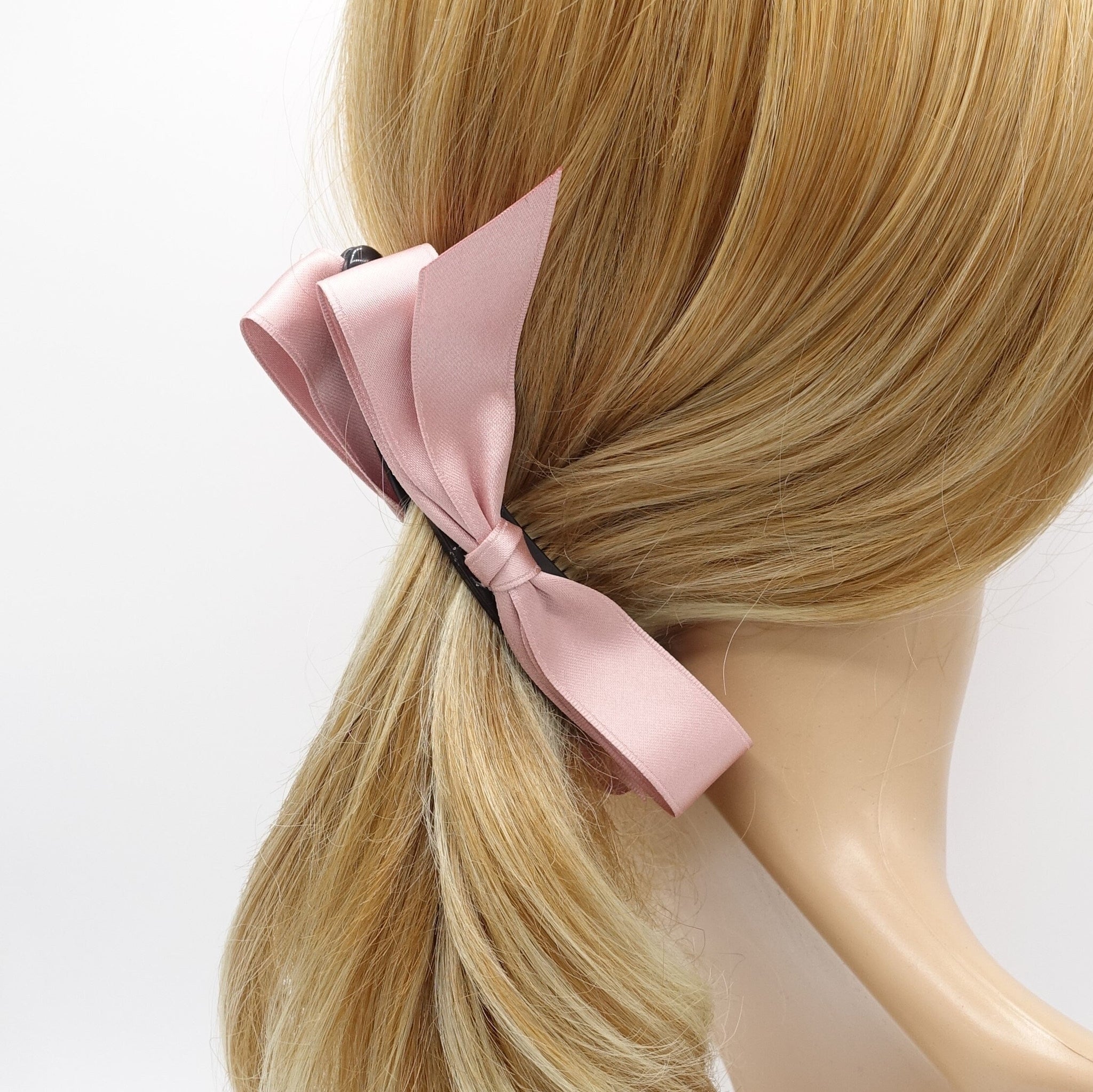 veryshine.com Pink Handmade Glossy Satin Thin Bow  Banana Hair Clip Simple Bow Hair Accessory for Women