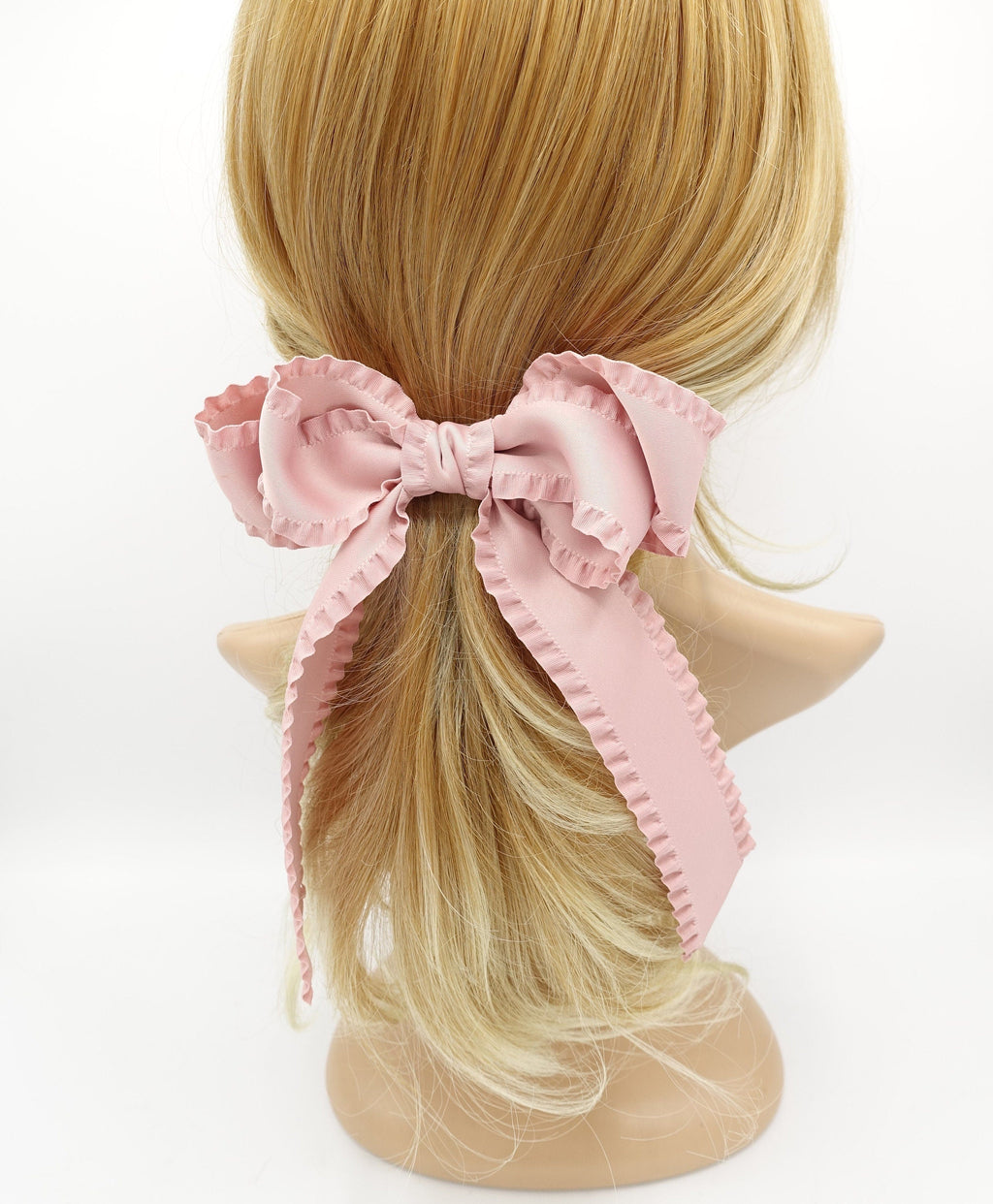 veryshine.com Pink long tail frill hair bow edge decorated women hair french barrette hair accessory for women