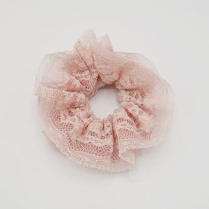 veryshine.com Pink Mesh lace layered women scrunchie hair tie scrunchies
