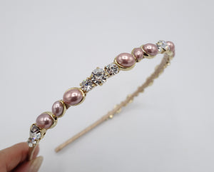 veryshine.com Pink pearl rhinestone embellished thin headband