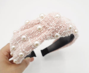 veryshine.com Pink tweed headband faux pearl decorated fashion head band for women