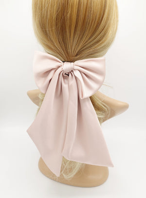 veryshine.com Ponytail holders Baby pink glossy satin bow knot long tail hair tie solid color ponytail holder women hair elastic