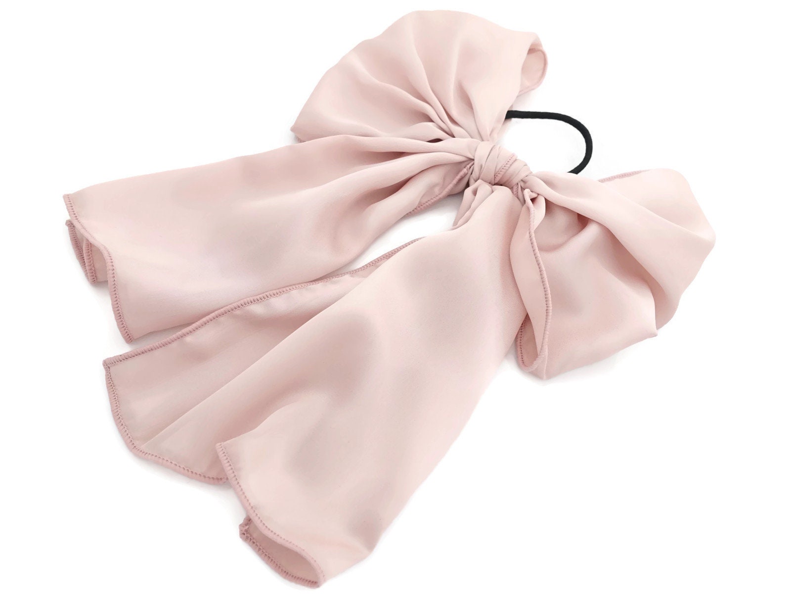 veryshine.com Ponytail holders Baby pink satin big glam bow hair elastic large stylish scarf knot tie bow ponytail holder