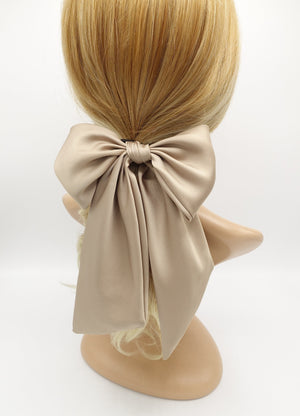 veryshine.com Ponytail holders Beige glossy satin bow knot long tail hair tie solid color ponytail holder women hair elastic