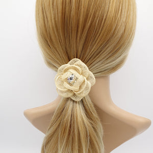 veryshine.com Ponytail holders Beige jute camelia hair tie flower ponytail holder