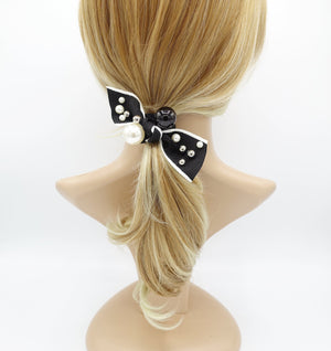 veryshine.com Ponytail holders Black a set of pearl decorated bow knot ponytail holders hair elastic