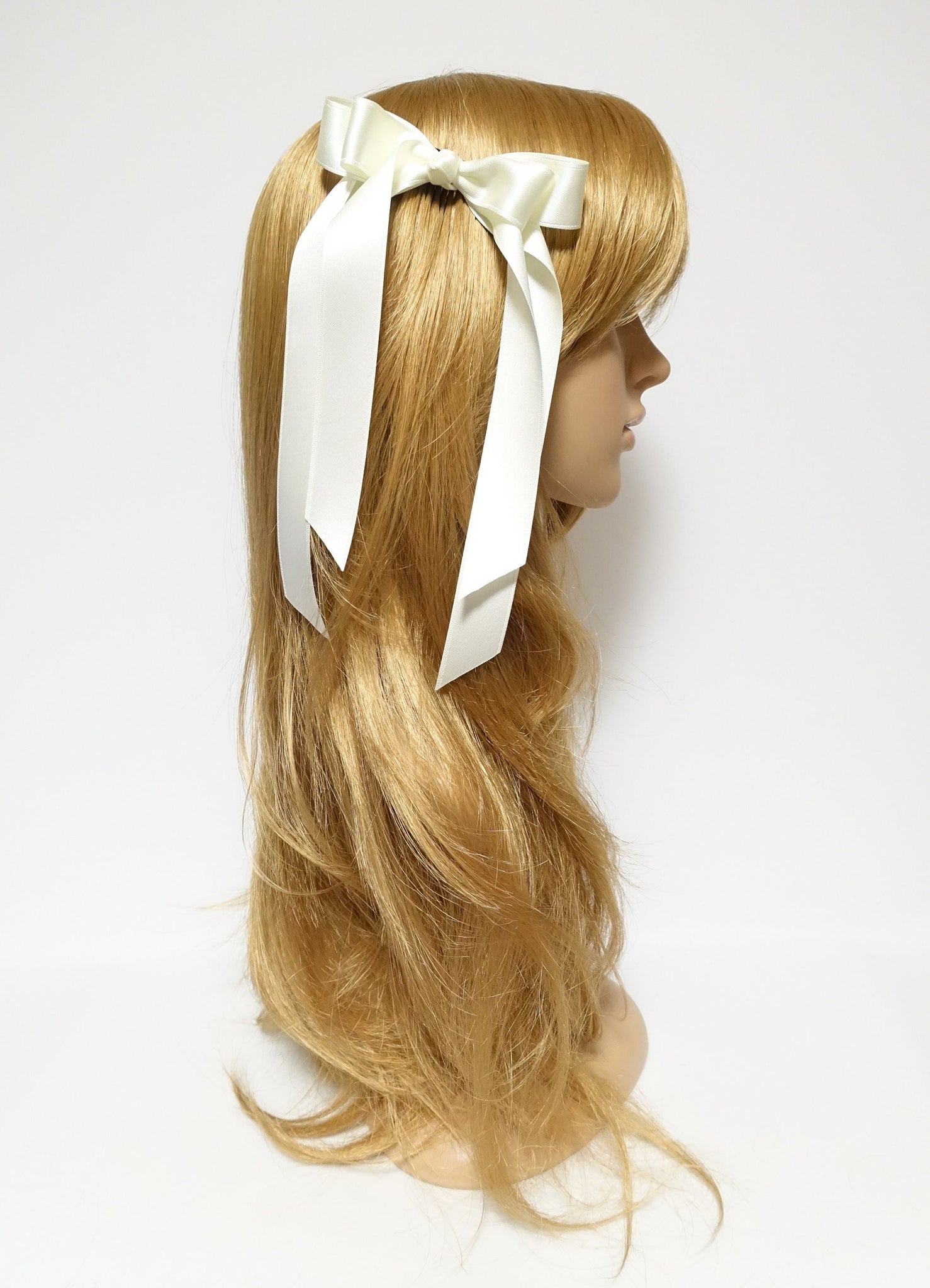 veryshine.com Ponytail holders Black cream satin long tail bow hair elastic ponytail holder comb for women