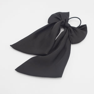 veryshine.com Ponytail holders Black glossy satin bow knot long tail hair tie solid color ponytail holder women hair elastic