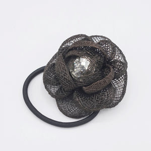 veryshine.com Ponytail holders Black jute camelia hair tie flower ponytail holder