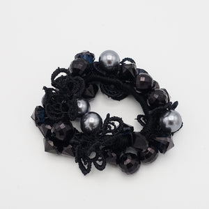 veryshine.com Ponytail holders Black lace acrylic ball beaded hair elastic ponytail holder women hair accessory