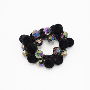veryshine.com Ponytail holders Black velvet  ball beaded mini disco ball hair elastic ponytail holder