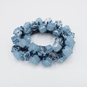 veryshine.com Ponytail holders Blue green acrylic polyhedron beaded hair elastic ponytail holder women hair accessories