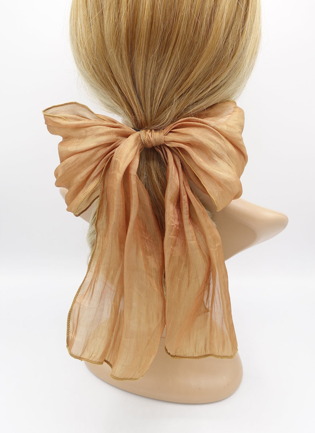 veryshine.com Ponytail holders Bronze linen glam hair bows elastic hair tie ponytail holder