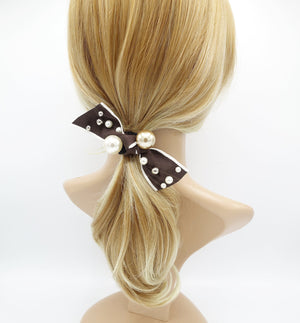 veryshine.com Ponytail holders Brown a set of pearl decorated bow knot ponytail holders hair elastic