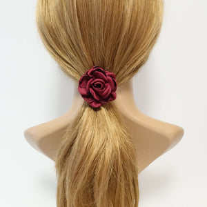 veryshine.com Ponytail holders Burgundy Handmade flower ponytail holder Simple Wild Rose Flower Elastic Ponytail Holder Women Hair Accessories